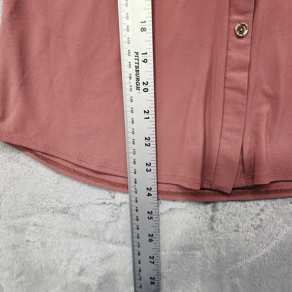 Perseption Concept Top Womens S Pink Short Sleeve Button Front Ruffled Preppy - Picture 7 of 8